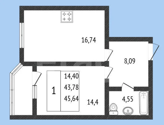 1-к квартира, 45.54м² (Уральская улица, 87/7с1) - изображение 1