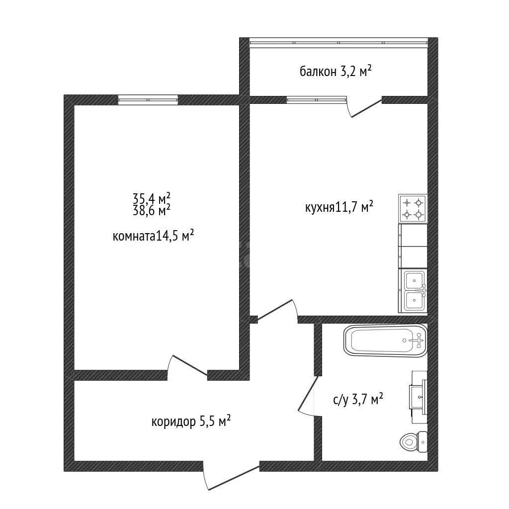 1-к квартира, 35.4м² (Дубравная улица, 1) - миниатюра 2