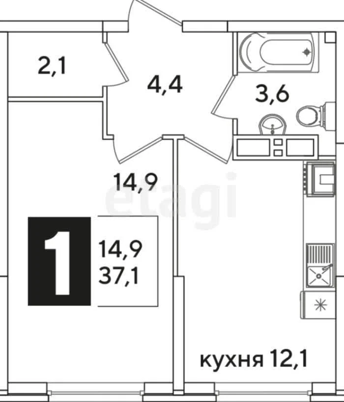 1-к квартира, 37.1м² (улица Ивана Беличенко, 92к2) - миниатюра 10