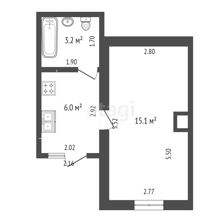 Студия, 21.1м² (улица Кирова, 52) - миниатюра 17