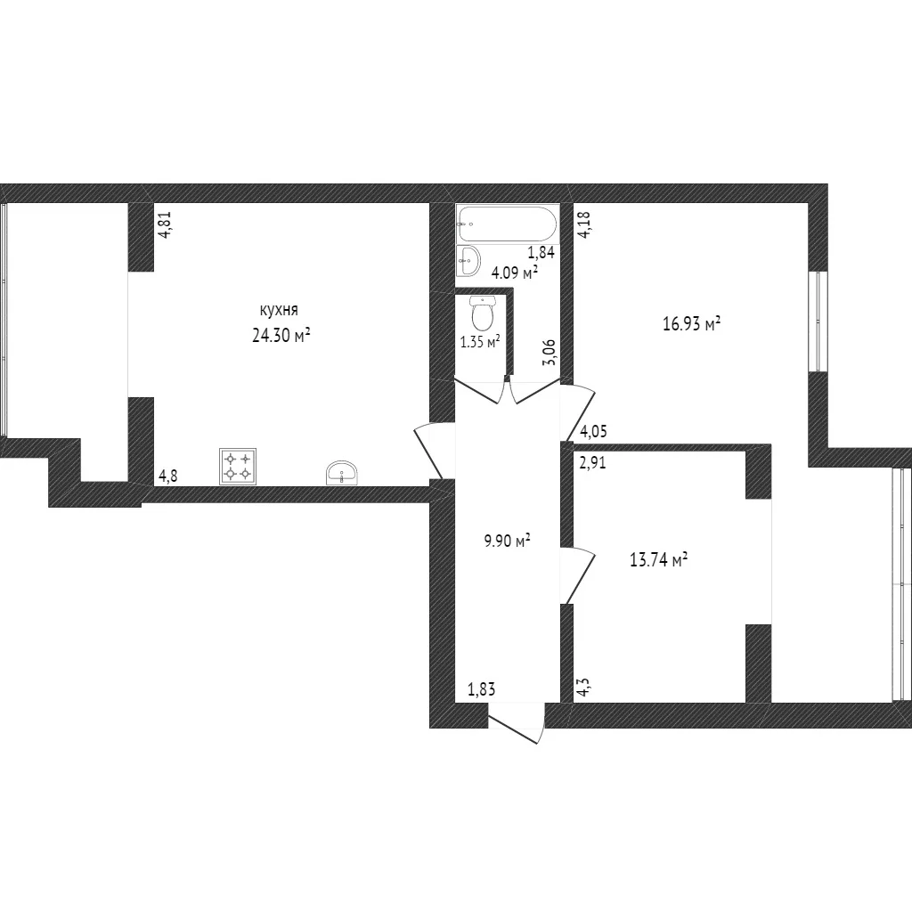 2-к квартира, 61.4м² (Харьковская улица, 83/6) - миниатюра 50
