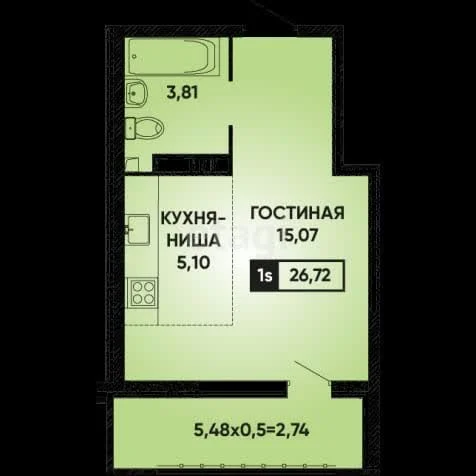 Студия, 26.72м² (улица Григория Булгакова, 8к1) - миниатюра 7