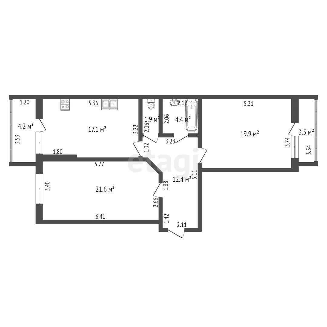 3-к квартира, 77.3м² (Кубанская улица, 54) - миниатюра 27