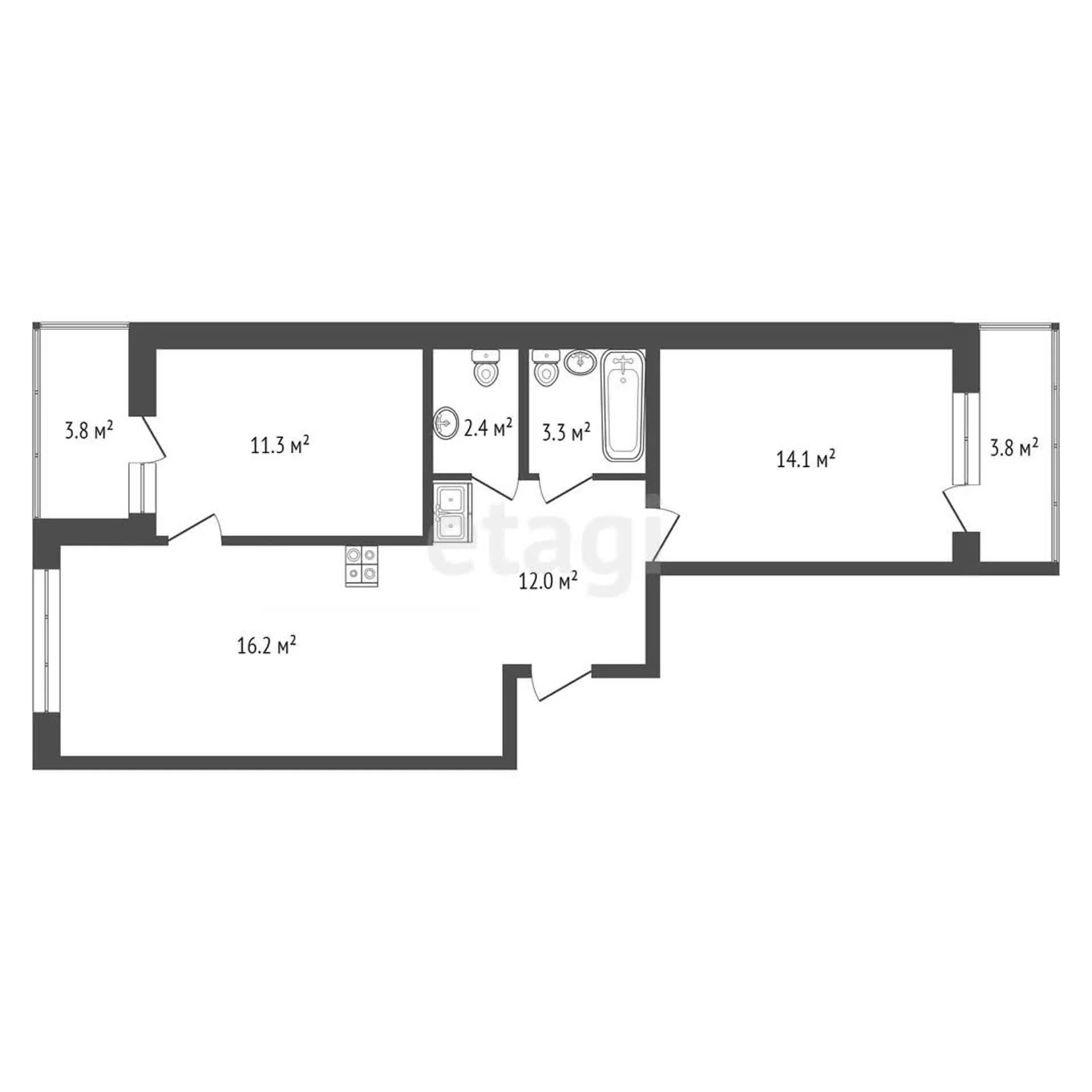 2-к квартира, 58.8м² (улица Адмирала Серебрякова, 3/1) - миниатюра 31