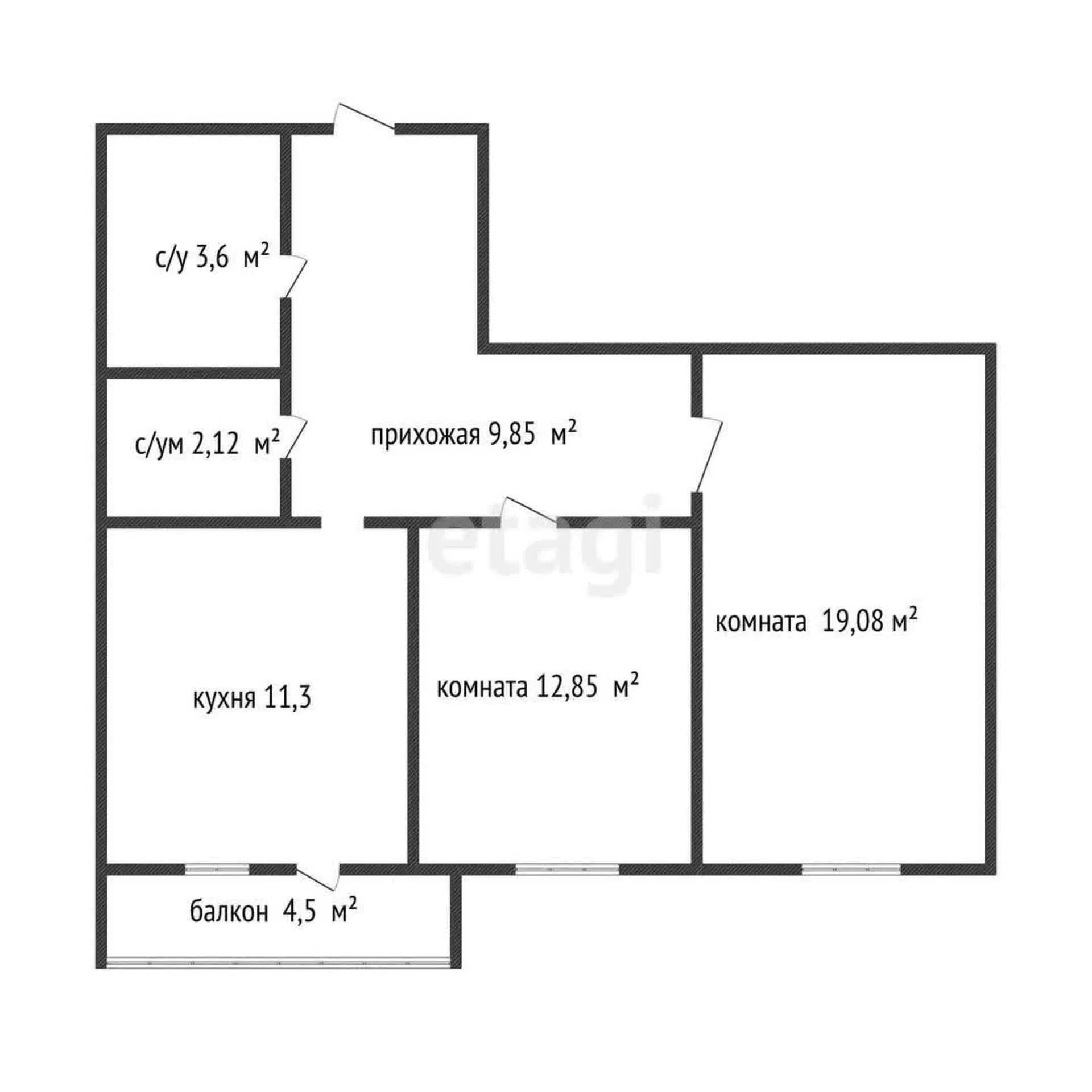 2-к квартира, 58.8м² (улица имени С.С. Прокофьева, 15) - миниатюра 20