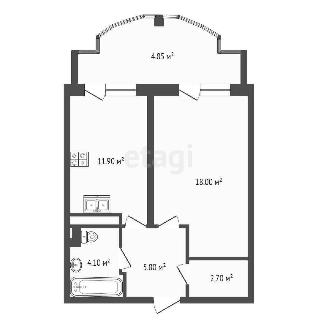 1-к квартира, 42.7м² (проезд Репина, 1) - миниатюра 8