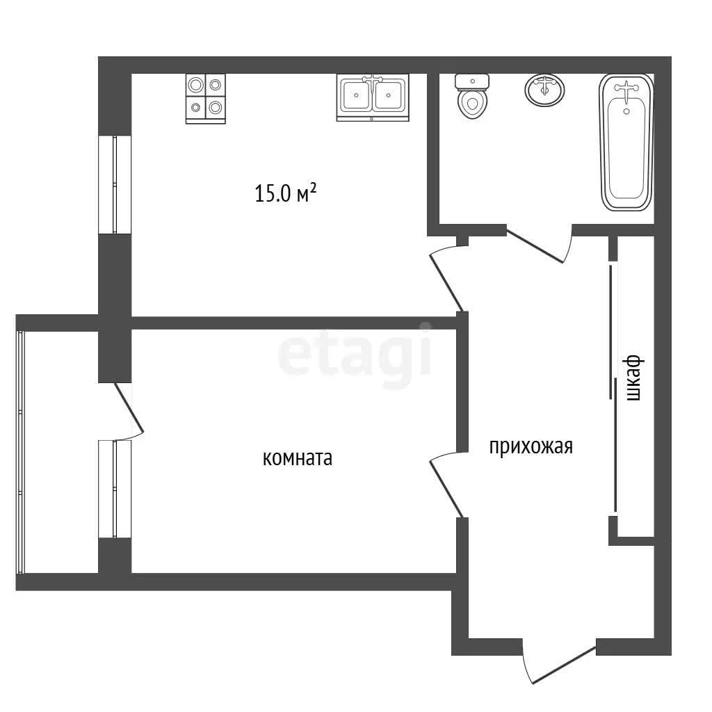 1-к квартира, 38.8м² (улица имени Героя Николая Шевелёва, 7) - миниатюра 14