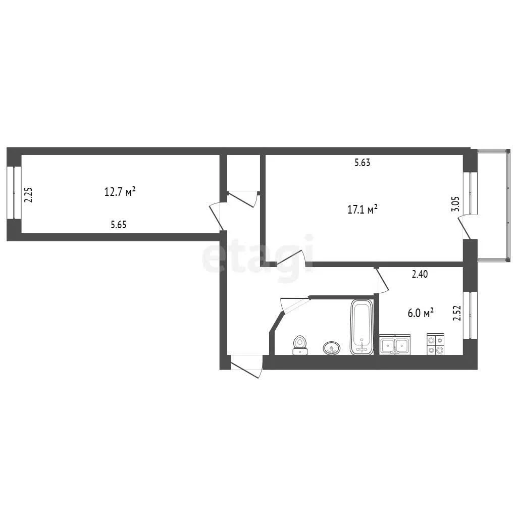 2-к квартира, 43.4м² (улица Чапаева, 52) - миниатюра 18