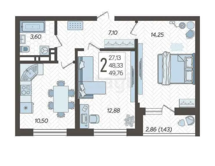 2-к квартира, 48.8м² (улица имени Владимира Жириновского, 1к1) - миниатюра 32