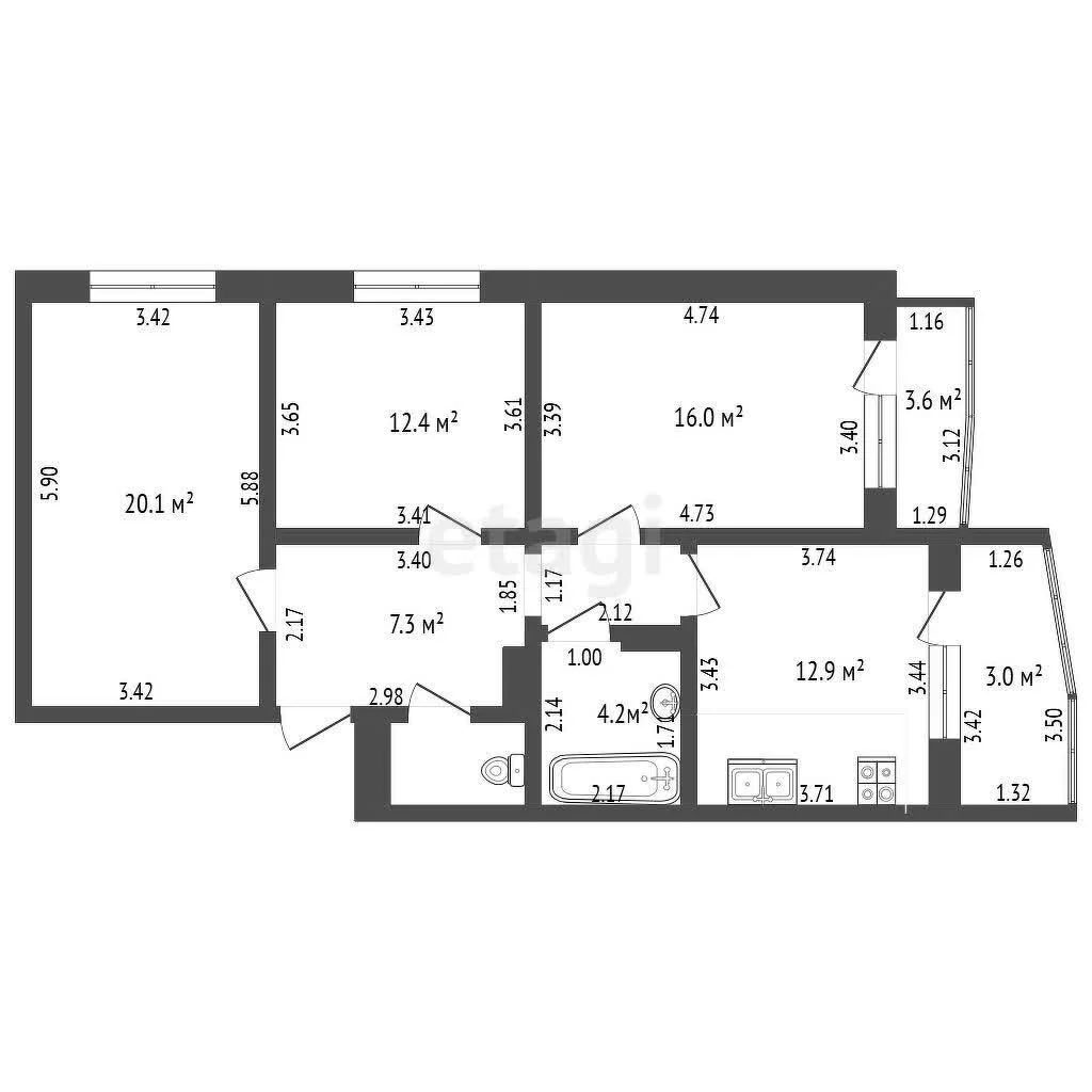 3-к квартира, 77м² (улица Западный Обход, 39/1к5) - миниатюра 14
