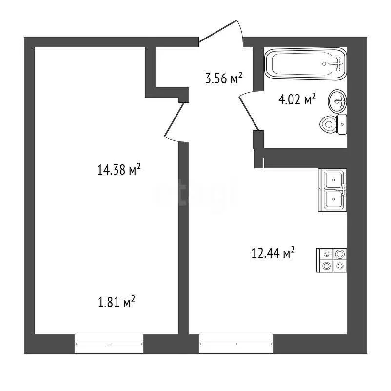 1-к квартира, 34.8м² (Обрывная улица, 132/1к12) - изображение 1