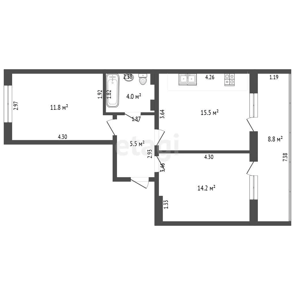 2-к квартира, 55м² (улица Даниила Смоляна, 80) - миниатюра 13
