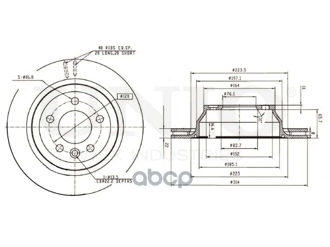 Диск тормозной VW TOUAREG 02- задн. BRD20424 UNIO - миниатюра 3
