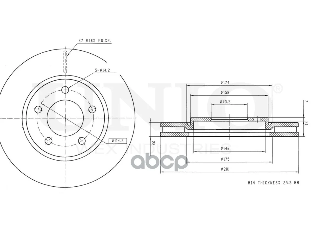 Диск тормозной передний BRD20126 UNIO - миниатюра 3