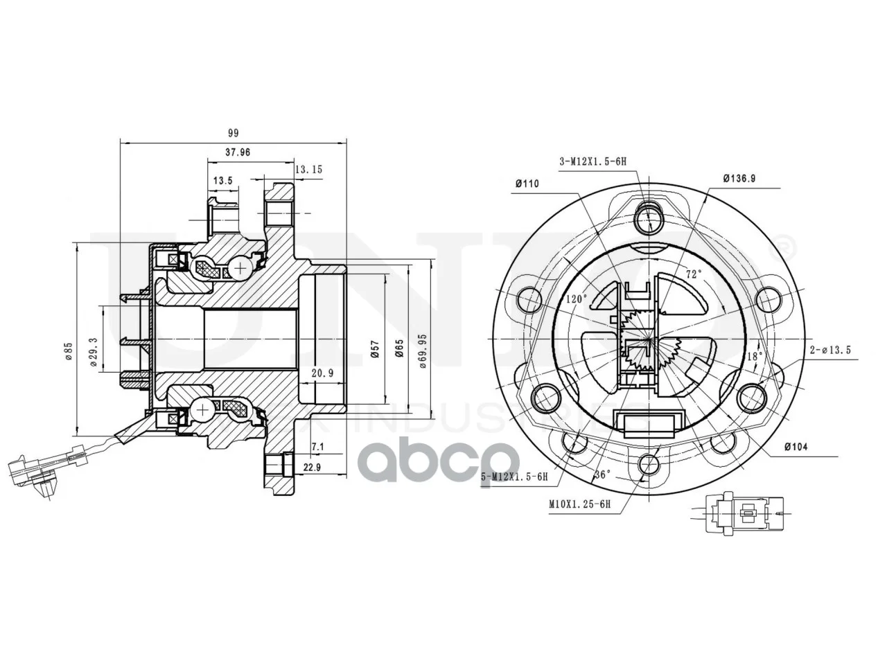 Ступица передняя (с ABS) Opel Astra G 98-, Zafira - миниатюра 4