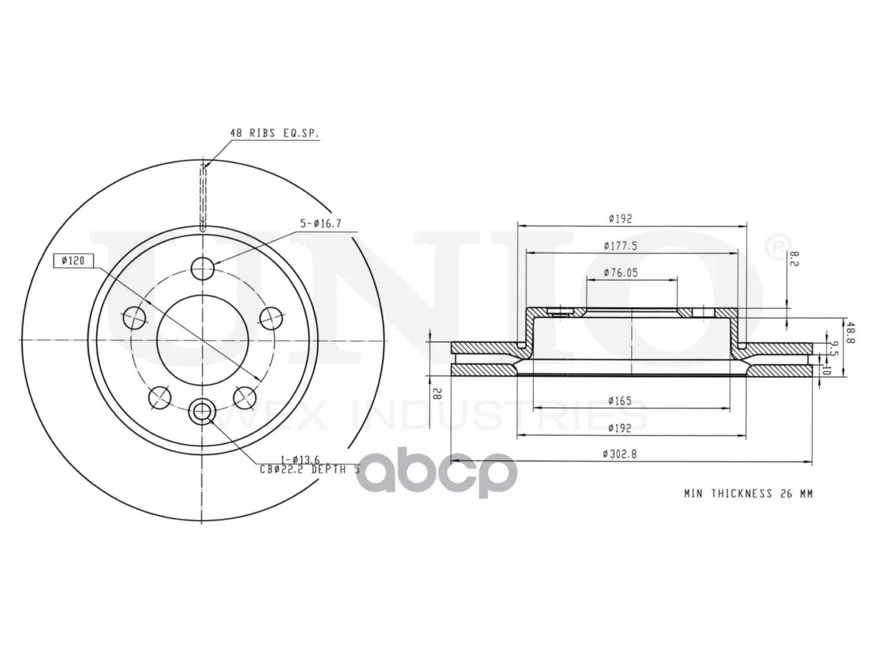 Диск тормозной VW AMAROK 10- перед. BRD20364 UNIO - миниатюра 3