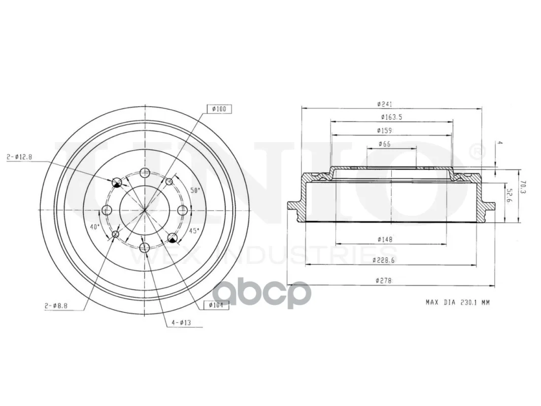 Барабан тормозной задний BRD10066 UNIO - миниатюра 3