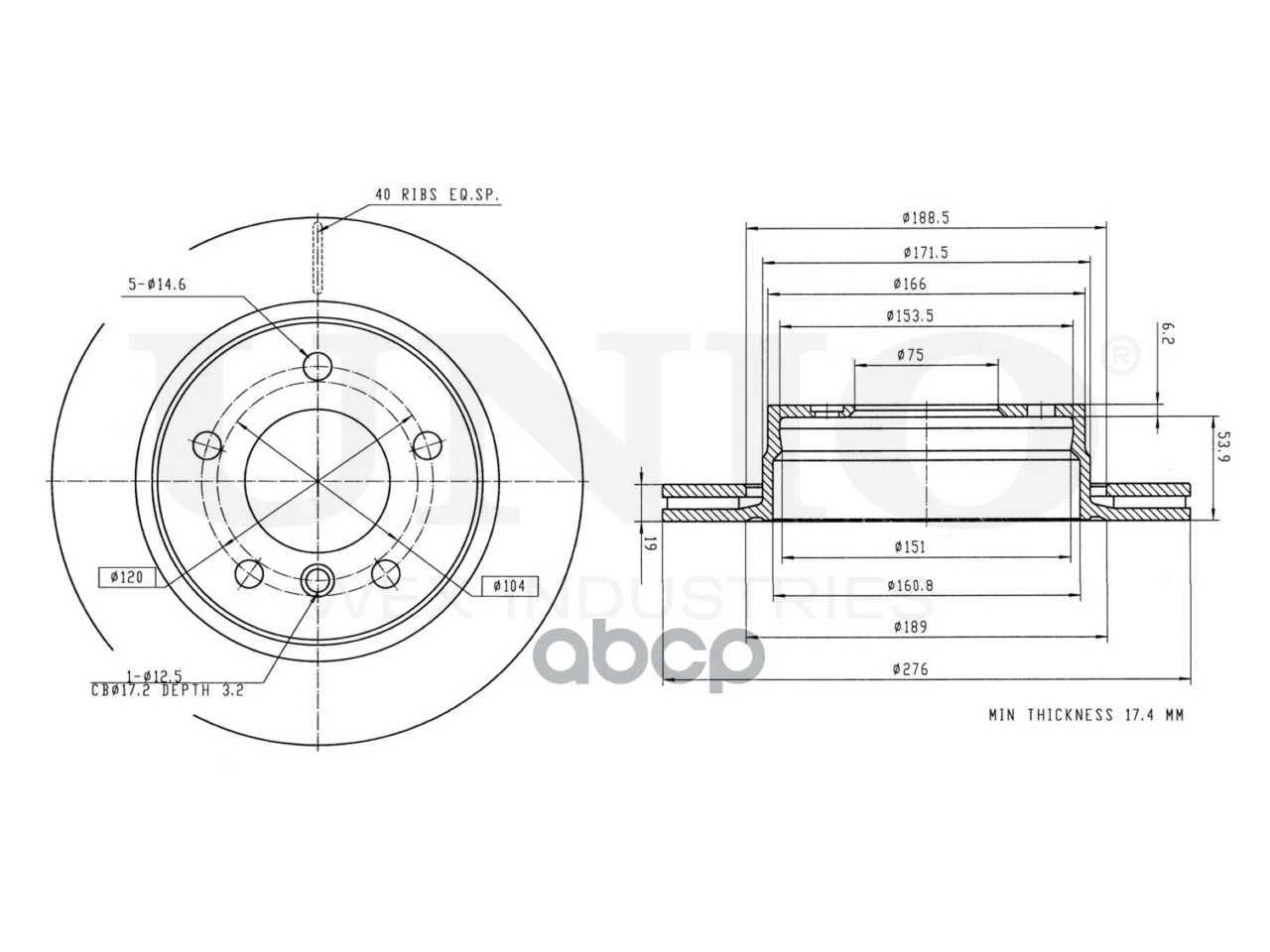 Диск тормозной задний BMW 3 (E36,E46) 95- BRD20395 - миниатюра 3