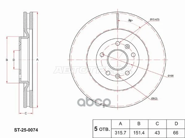 Диск тормозной (Спереди) Exeed TXL 19-21 ST250074 - изображение 1