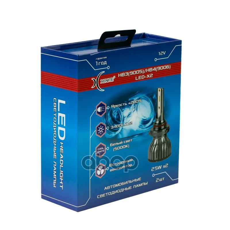 Лампа светодиодная HB3(9005)/HB4(9006) LED-X2 25W - миниатюра 2