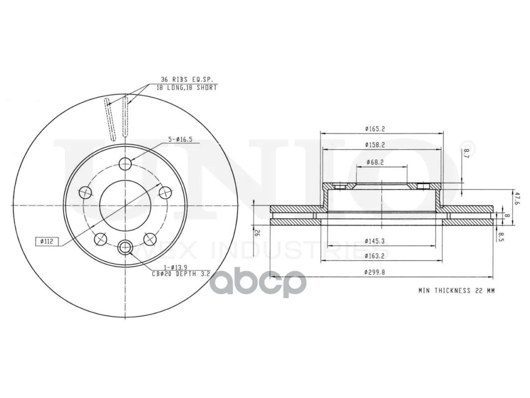 Диск тормозной VW TRANSPORTER 90- перед. BRD20406 - миниатюра 3