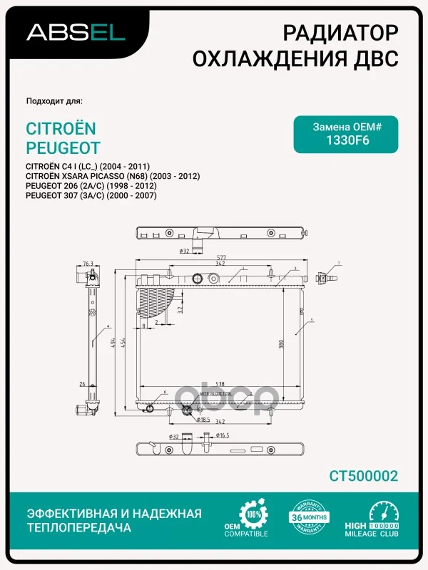 Радиатор системы охлаждения CT500002 ABSEL - изображение 1