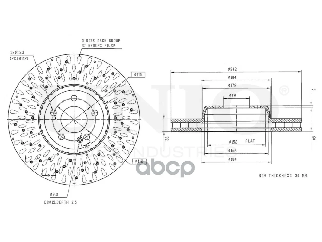 Диск тормозной передний BRD20552 UNIO - миниатюра 3