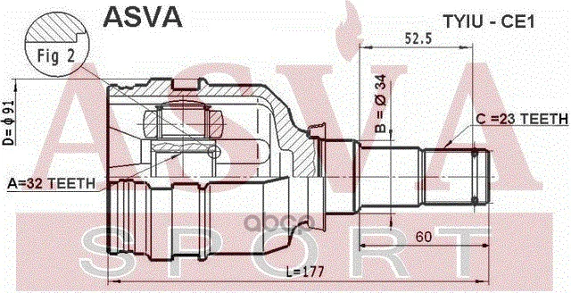 ШРУС ВНУТРЕННИЙ 32x34x23 TYIUCE1 ASVA - миниатюра 2