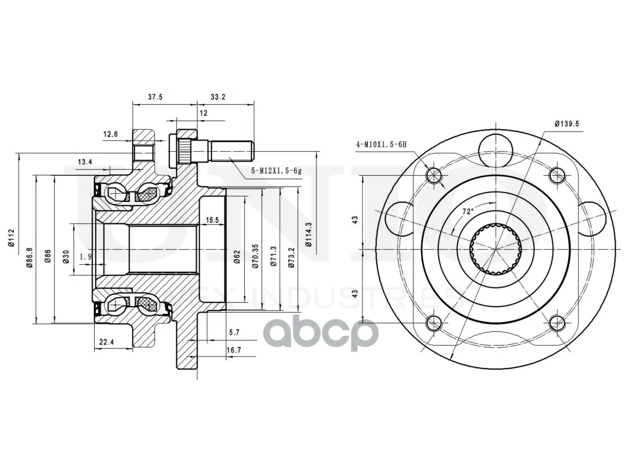 Ступица передняя (без ABS) HUB20038 UNIO - миниатюра 4