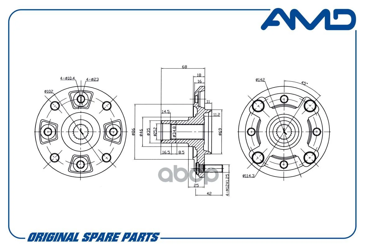 Ступица колеса GM MATIZ/SPARK 98- перед. AMDST11 - миниатюра 2