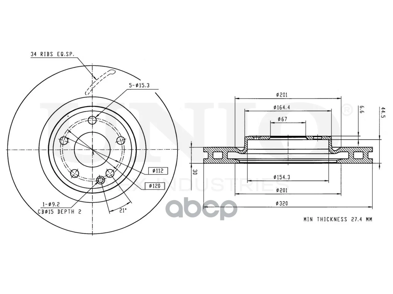 Диск тормозной MB A(W176) перед. BRD20600 UNIO - миниатюра 3