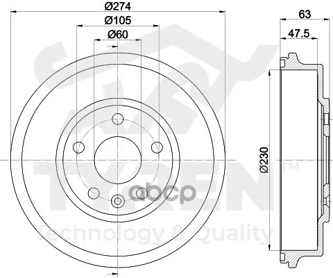 Барабан тормозной CHEVROLET AVEO 12- TYR1311471 - изображение 1