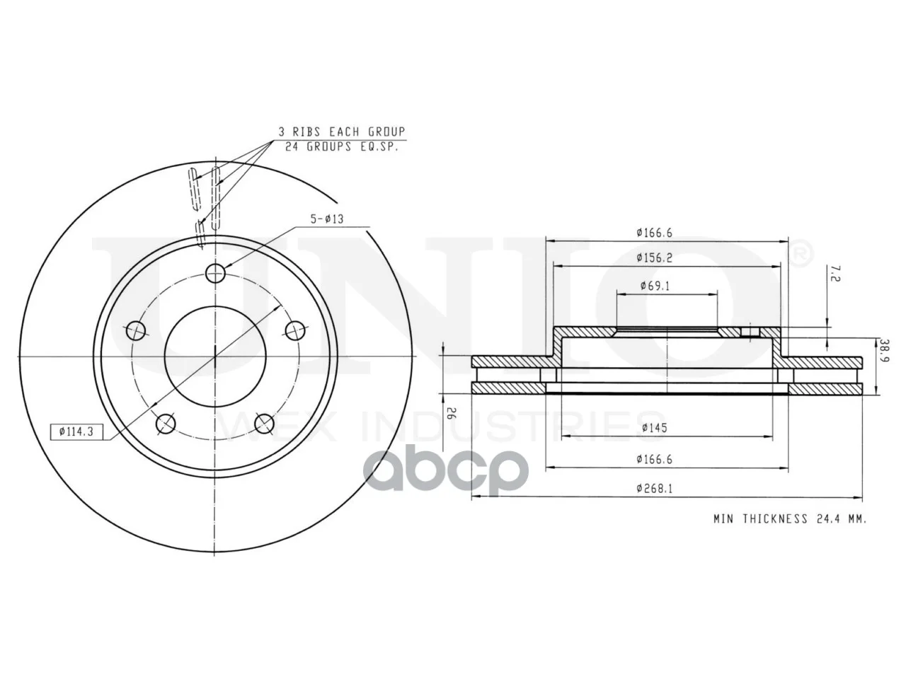 Диск тормозной передний BRD20447 UNIO - миниатюра 3
