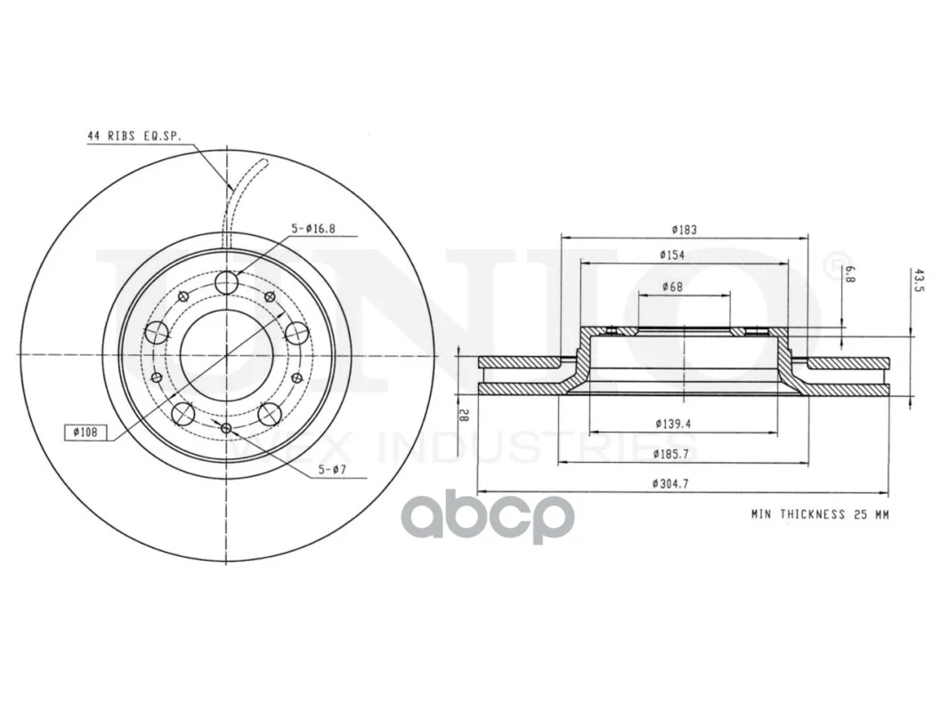 Диск тормозной VOLVO S60 98- перед. BRD20511 UNIO - миниатюра 3
