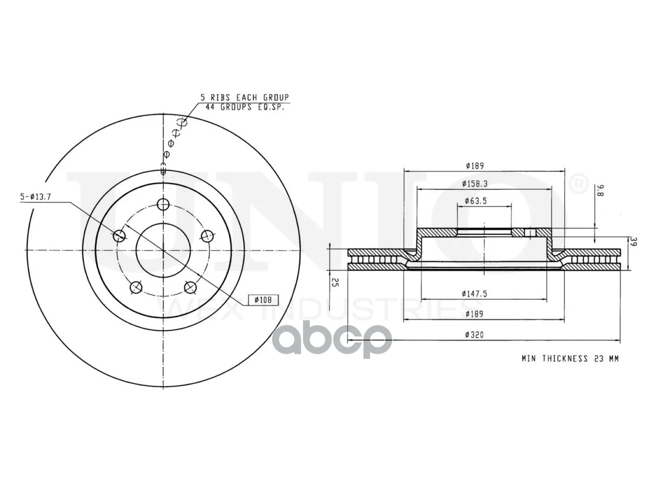 Диск тормозной FORD FOCUS 05- перед. BRD20322 UNIO - миниатюра 3