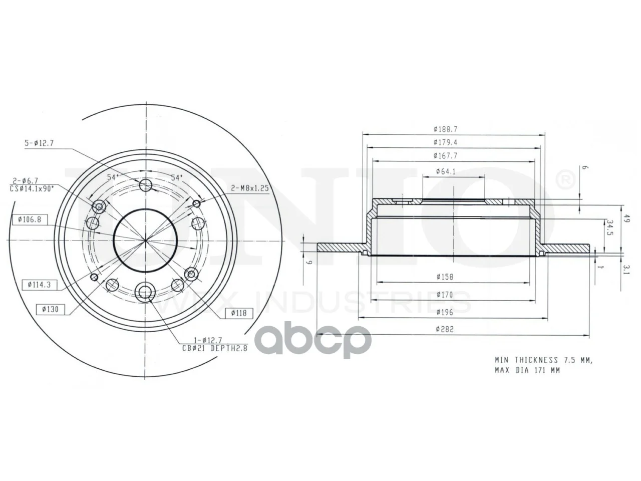 Диск тормозной задний BRD20427 UNIO - миниатюра 3