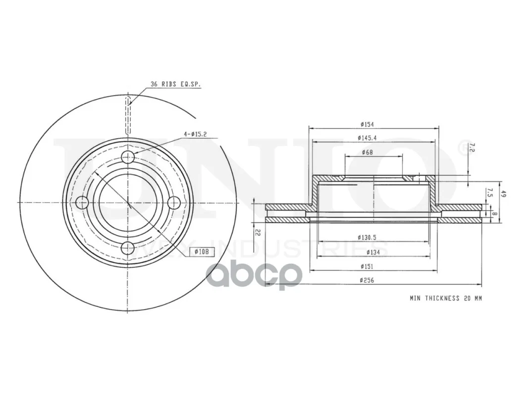 Диск тормозной передний BRD20488 UNIO - миниатюра 3