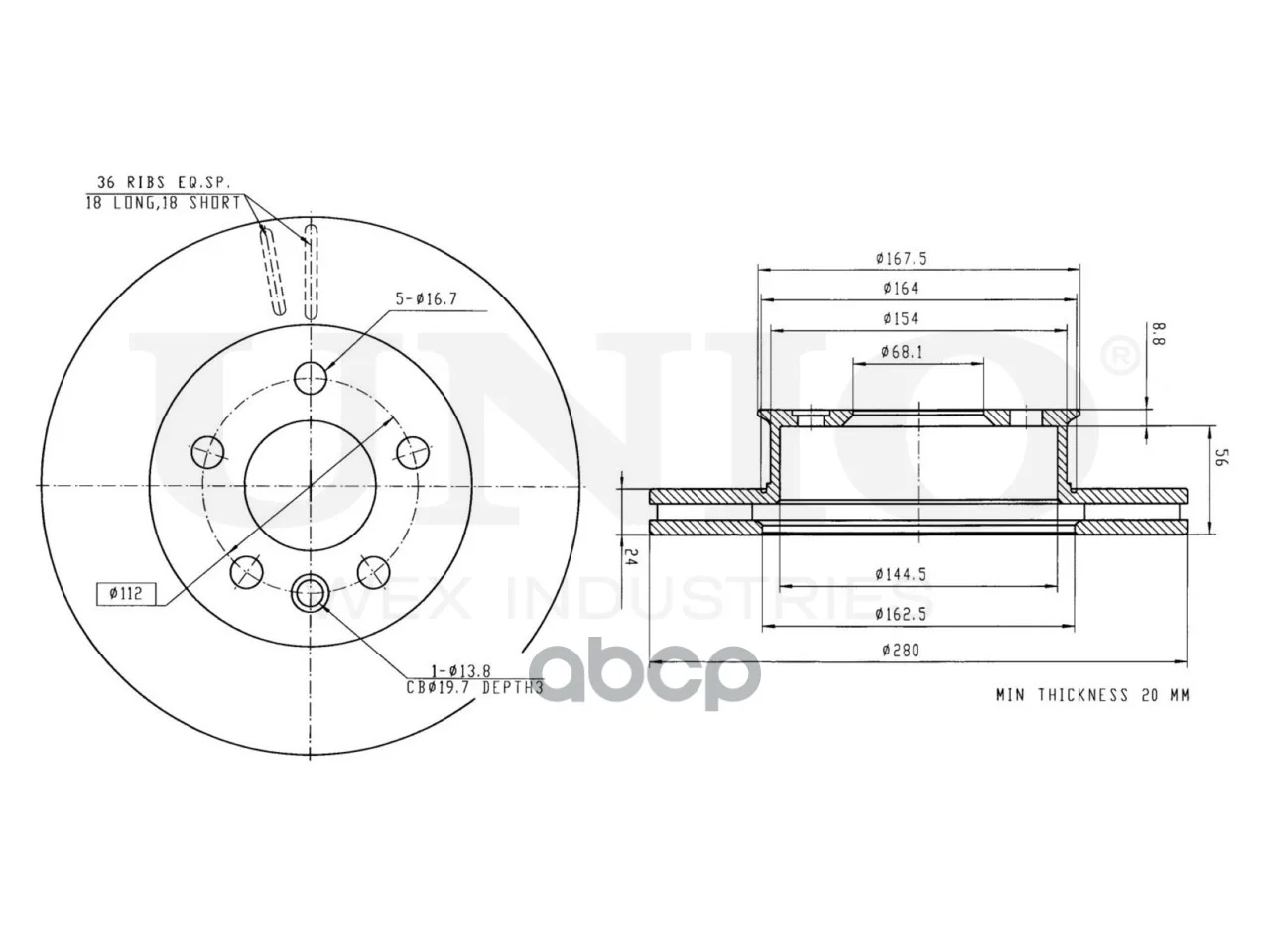 Диск тормозной передний BRD20435 UNIO - миниатюра 3