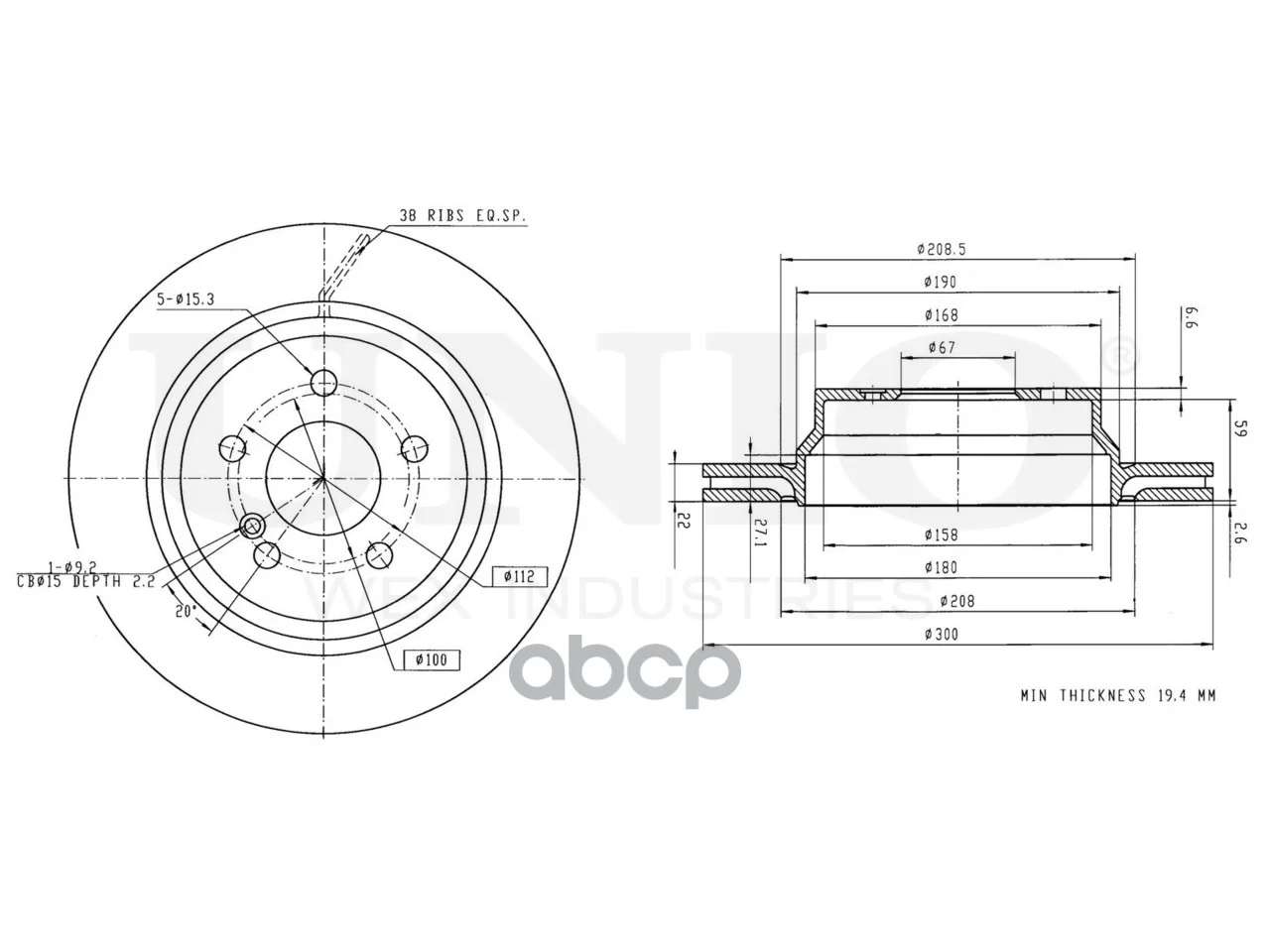 Диск тормозной MB E(W211/212) задн. BRD20536 UNIO - миниатюра 3