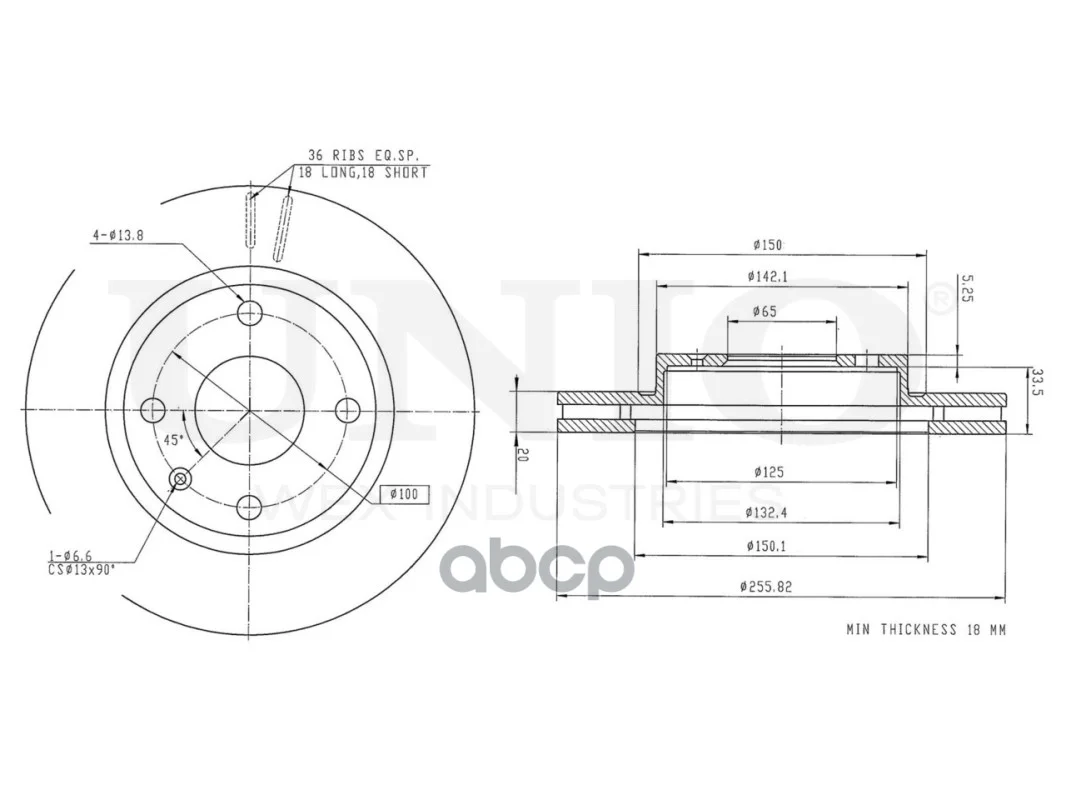 Диск тормозной VW POLO 84- перед. BRD20093 UNIO - миниатюра 3