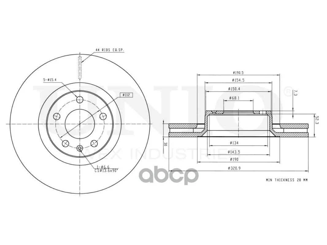 Диск тормозной AUDI A6 02- перед. BRD20400 UNIO - миниатюра 3