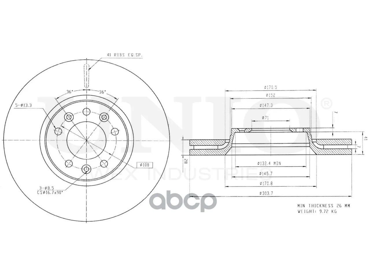Диск тормозной передний BRD20363 UNIO - миниатюра 3