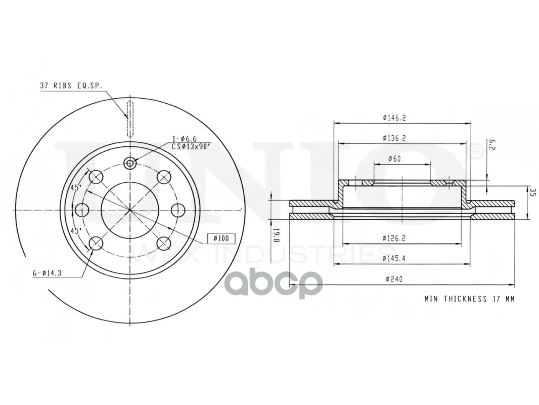 Диск тормозной передний Opel Corsa C 00- BRD20134 - миниатюра 3