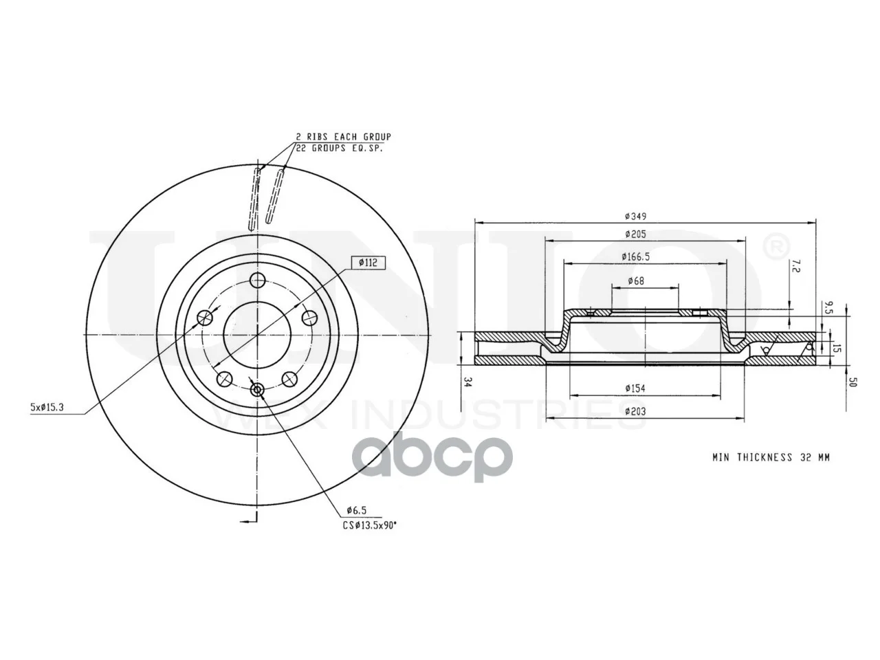 Диск тормозной VW TOUAREG 15- перед. BRD20564 UNIO - миниатюра 3