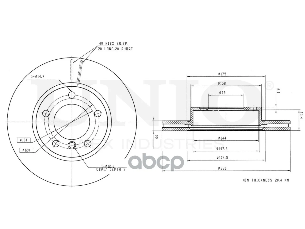 Диск тормозной BMW 3(E36/46) перед. BRD20205 UNIO - миниатюра 3