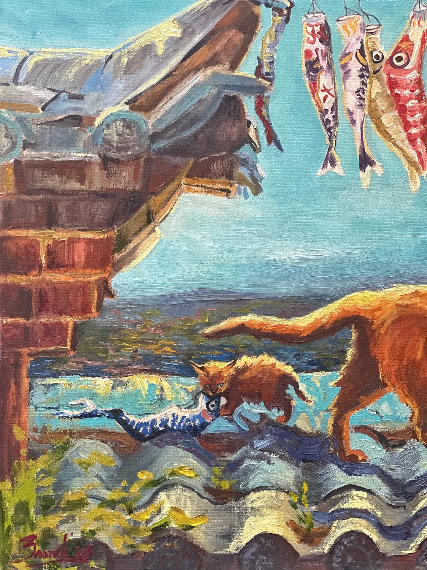 Картина «Koinobori»  холст&масло, 30х70 - миниатюра 2