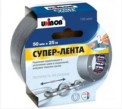 Армированная СУПЕРЛЕНТА 50мм*25м, водостойкая, серая UNIBOB - изображение 1