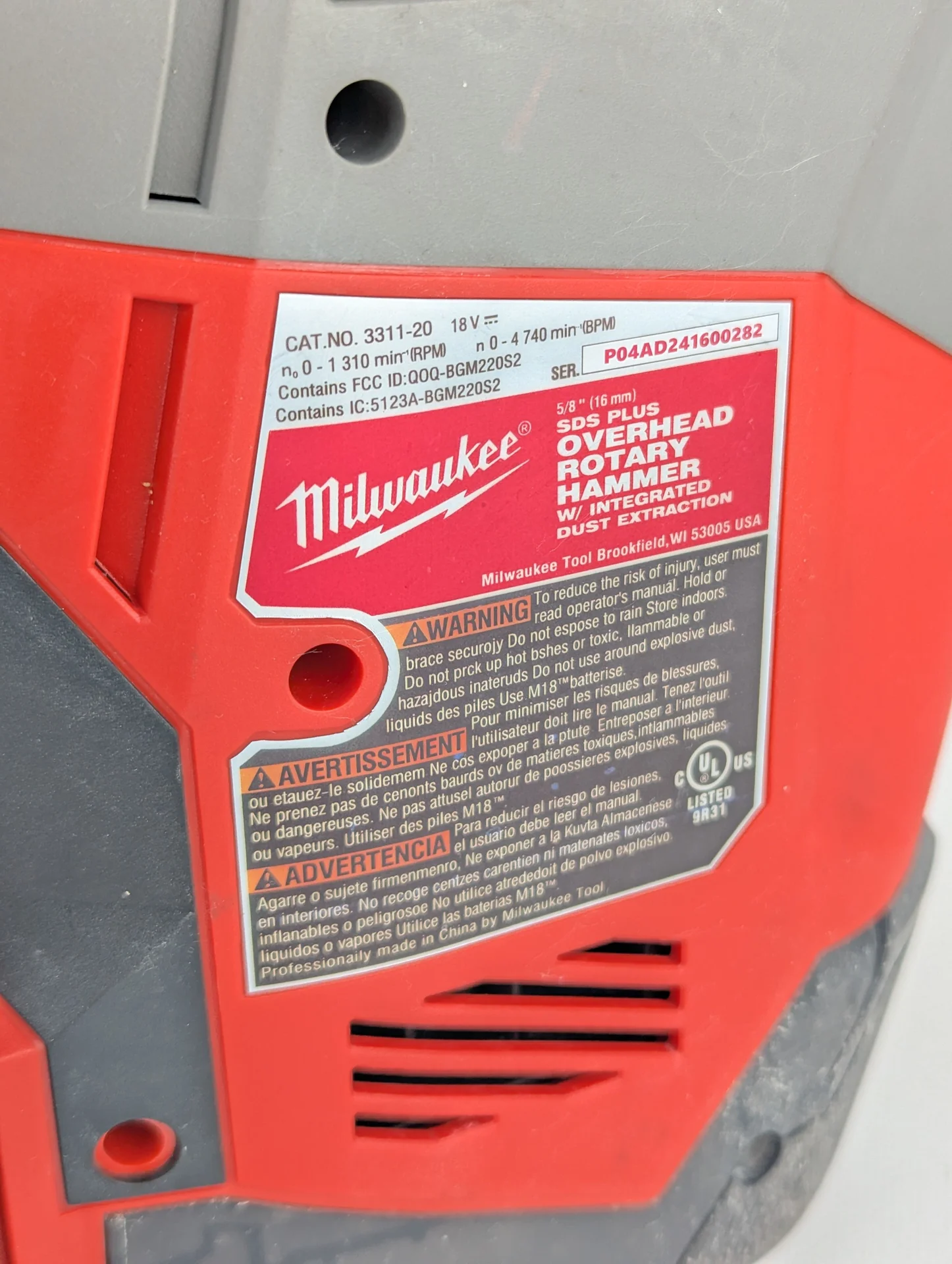 Перфоратор Milwaukee 3311-20 18V, 2.3Дж, SDS-Plus - миниатюра 5