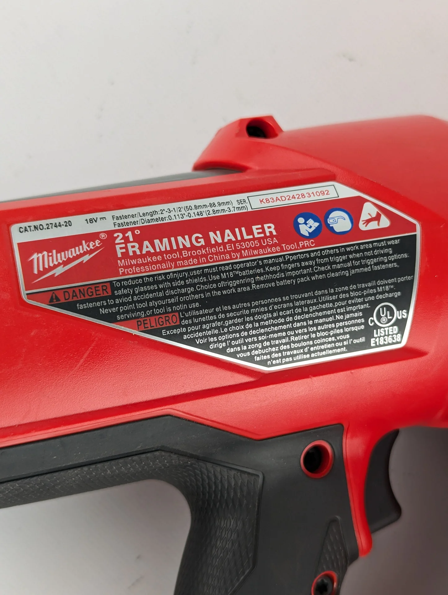 Гвоздезабиватель Milwaukee 2744-20 Fuel 18V, тип гвоздя - 50-90мм - миниатюра 5