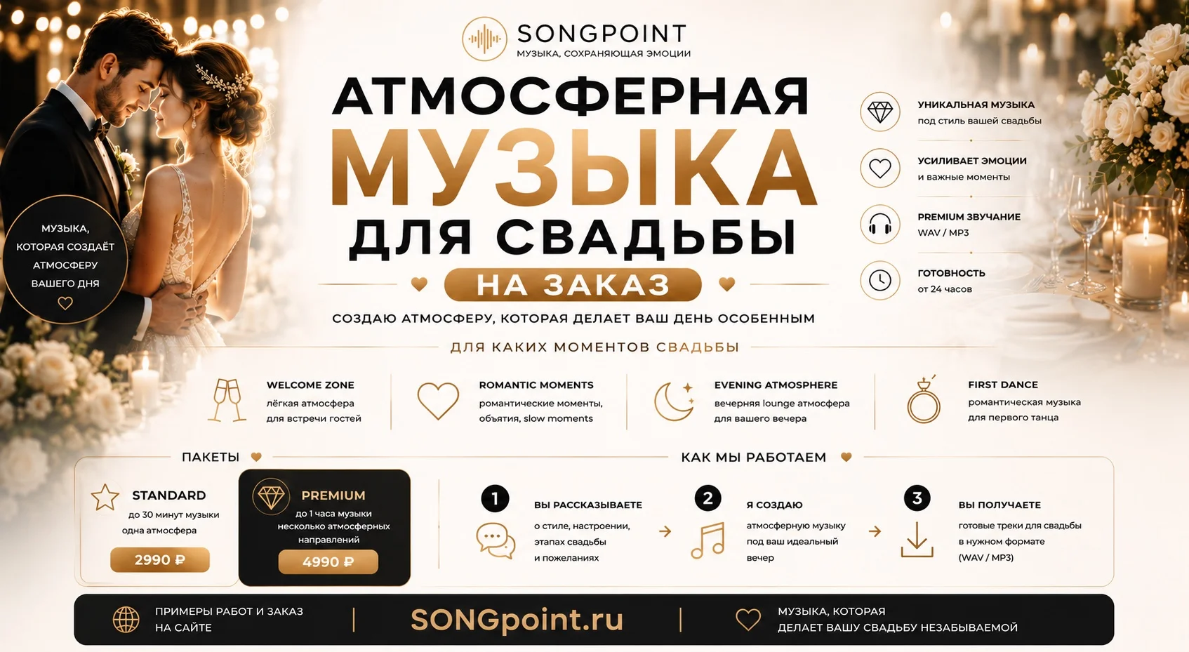 АТМОСФЕРНАЯ МУЗЫКА ДЛЯ СВАДЬБЫ НА ЗАКАЗ - изображение 1